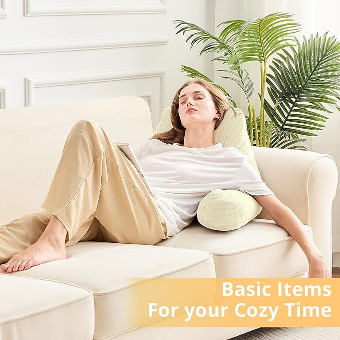 Sasttie Reading Pillow, Velvet Back Pillow for Bed Sitting Up, Adult Back-Rest Support Cushion with Arms for Sit Up on Couch, Sofa, and Floor, Dorm Essentials, Reading Accessories, Cream