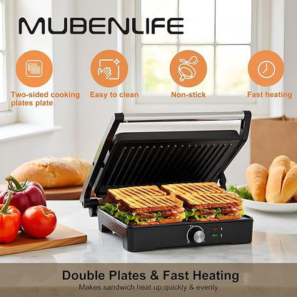 Panini Press, Sandwich Press Grill, 180 Degree Open, Non-Stick Grill, Table