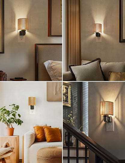 L LOHAS LED Night Lights Plug into Wall, Plug in Night Light, Bohemian Nightlight Dimmable with Light Sensor, 3000K, Boho Nightlights Farmhouse Decorative for Bedside Bedroom Bathroom Hallway, 2 Pack