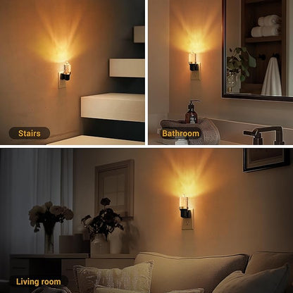 JandCase LED Night Light, Candle Night Lights Plug into Wall Amber, Auto On/Off Light Sensor Nightlight, 0-100LM Brightness Dimmbale Nightlight, for Bathroom Hallway Bedroom Kids Room 2Pack
