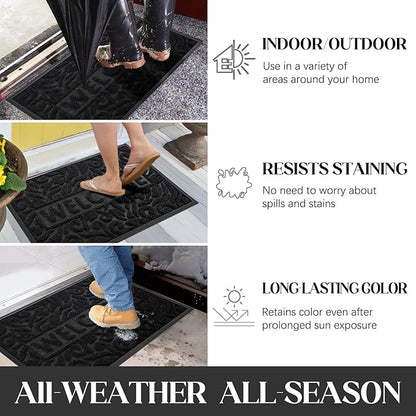 Yimobra Large Welcome Mat 47x24, Waterproof Non-Slip Outdoor Mats for Front Door Outside Entrance, Low-Profile Entryway Mat Indoor for Garage Patio, Black