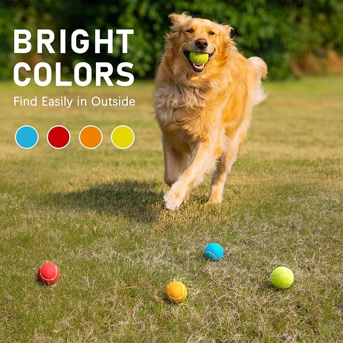 PrimePets Tennis Balls, 3pcs Natural Rubber Squeaky Balls for Dogs, Interactive Floating Dog Toy for Medium, Large Dogs