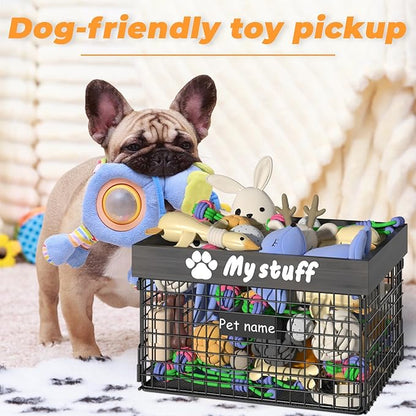 Dog Toy Bin Toy Basket Metal Storage Box with Handles Dog Organizer Chew-Proof Dog Toy Box Blankets Leashes Chest Puppy Dog Toy Storage Wood Metal Container Home Decor Pet Toys Dog Cat