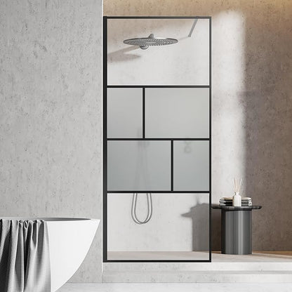 Bathroom Shower Door, Modern Grid Shower Door 34 * 74 Inch, 5/16" Clear