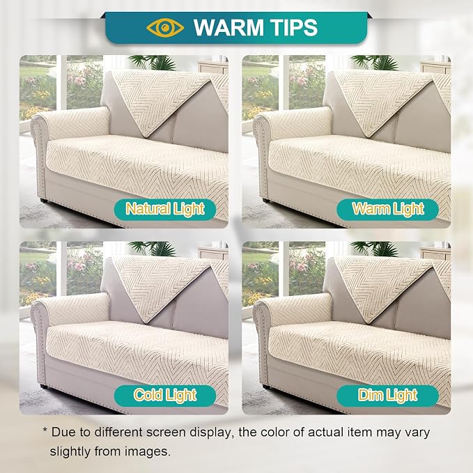Turquoize Waterproof Couch Cover for Dogs Fuzzy Pet Couch Covers for Sofa Thick Dog Bed Cover Non-Slip Sofa Covers for 2 Cushion Couch Protector Slipcover Pet Friendly (Beige, 36" x 36")