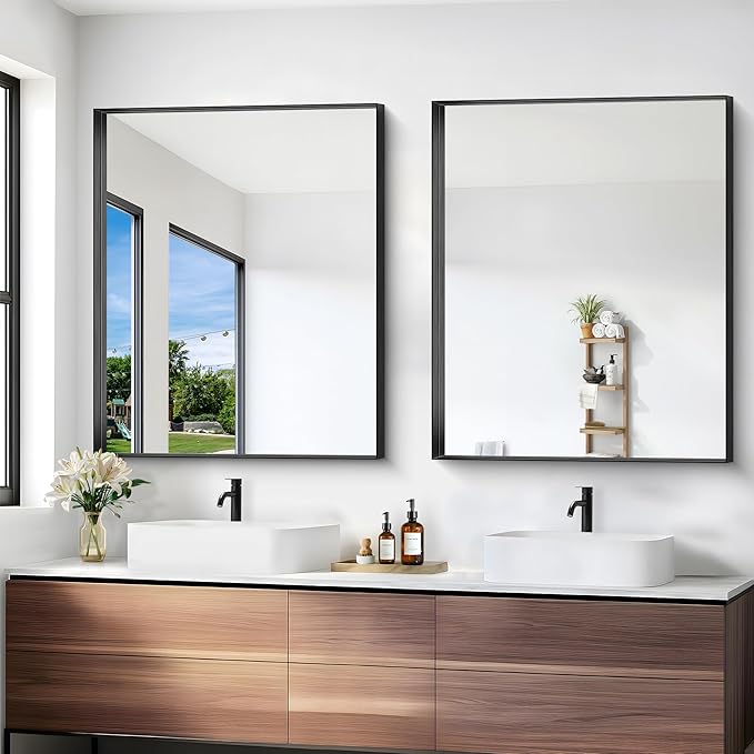 Black Bathroom Mirror, 30x36 Inch Rectangular Framed Mirror, Large Wall Mounted