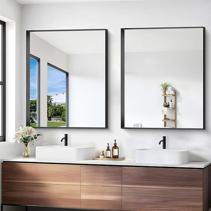 Black Bathroom Mirror, 30x36 Inch Rectangular Framed Mirror, Large Wall Mounted