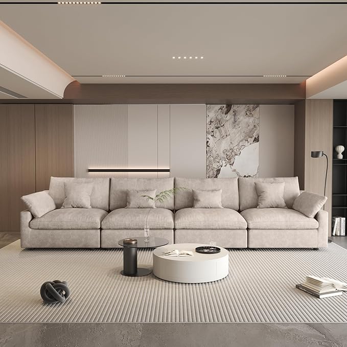 WJShome 160" Cloud Couch Sectional for Living Room, Down Filled Modular Sectional Sofa,4 Seater Convertible Couch, Sofa Covers Washable&Replaceable,Khkai