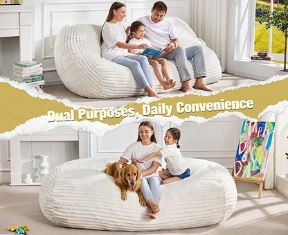 Hobestluk 6FT Bean Bag Chairs Adult Bean Bag with Portable Handle Comfy Large Bean Bag Lounge Chair with Removable Cover for Living Room Bedroom (Stripe White, 6FT)