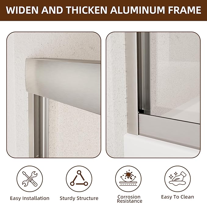 Shower Door, 56-60" W x 70" H Semi-Frameless Double Sliding Glass Shower Door