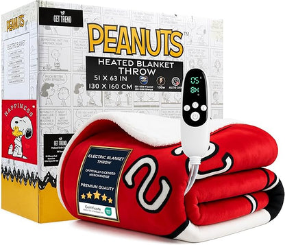 Peanuts Snoopy Heated Blanket Electric, Luxurious Fleece Throw, 9 Heat Settings