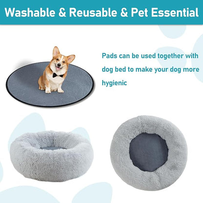 Bunlitent Washable Pee Pads for Dog, 2 Pack, 27.5 Inch Round, Grey | Reusable, Non-Slip, Waterproof, Fast Absorbent, For Dogs, Cats, Suitable For 35-39 Inches Dog Bed, Reusable Puppy Pads