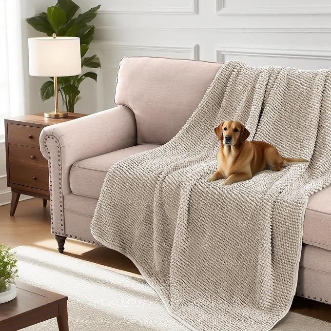 H.VERSAILTEX Plush Chenille Couch Cover for Dogs Pets Blanket for Bed Anti-Slip Soft and Durable Furniture Protector for Small Medium Large Cats Washable (52" x 82", Island Fossi)