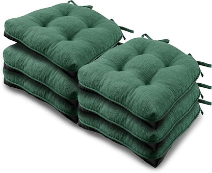 Basic Beyond Chair Cushions for Dining Chairs 6 Pack, Chair Cushion with Ties and Non Slip Backing, 15.5 x 15.5 inches Tufted Chair Pads for Dining Chairs, Forest Green