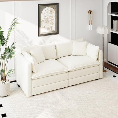 Aoowow Modular Sectional Sofa Modern Convertible Loveseat Couch,77.16 Inch Deep 2-Seater Sofas Comfy Chenille Cloud Sofas and Couches with Pillows for Living Room Apartment（Beige）