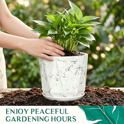 7.8 Inch Ceramic Plant Pot with Drainage Hole Mesh Net, Large Flower Pots for Indoor Plants with Saucer, Gardening Pots Outdoor