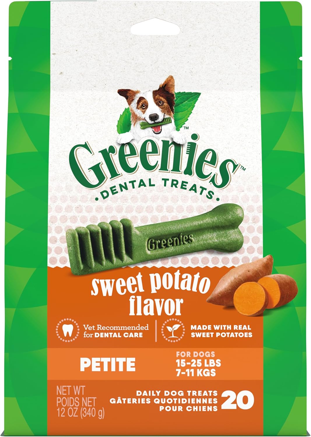 Greenies Petite Dental Dog Treats, Sweet Potato Flavor, 12 oz. Pack (20 Treats)
