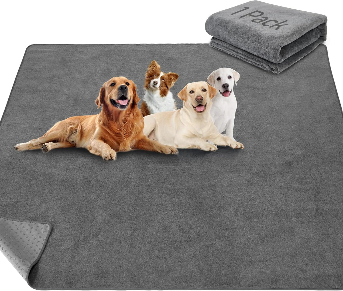 LOOBANI Non-Slip Washable Pee Pad for Dogs, 1 Pack Extra Large Reusable Dog Mat for Floor, Fast Absorbent Pet Whelping Pads, Puppy Playpen Mat for Incontinence, Housebreaking, Crate, 52x82in, Gray