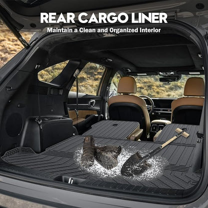 KUST Trunk Cargo Mat for Kia Sorento 2021-2025 2026 (6 Seats), TPE Rubber Rear Cargo Liner with 2nd Row Backrest Mat for Sorento Accessories All Weather Protection Cover 3PCS