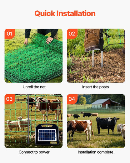 VEVOR Electric Fence Netting, 50" H x 164' L, Livestock Net Fencing with Posts & Stakes, Portable Mesh Nets for Goats, Sheep, Deer, Hogs, Dogs, Electric Fencing for Backyards, Gardens, Farms, Ranches