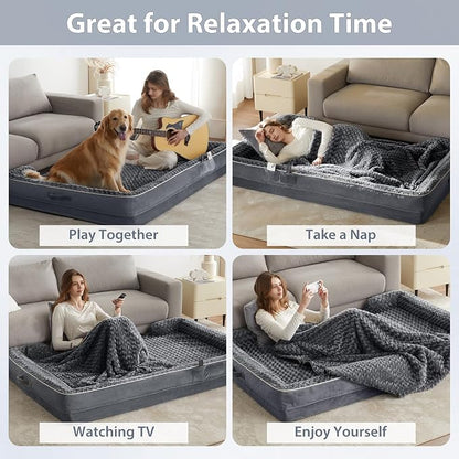 WNPETHOME Orthopedic Washable Human Dog Bed for Adult & Dog Cozy Sleep | Human Size Waterproof Big Soft Dog Couch Sofa Bed for Dogs & Adult Relax with Removable Cover Pet Bed Dark Grey 71x46 Inch