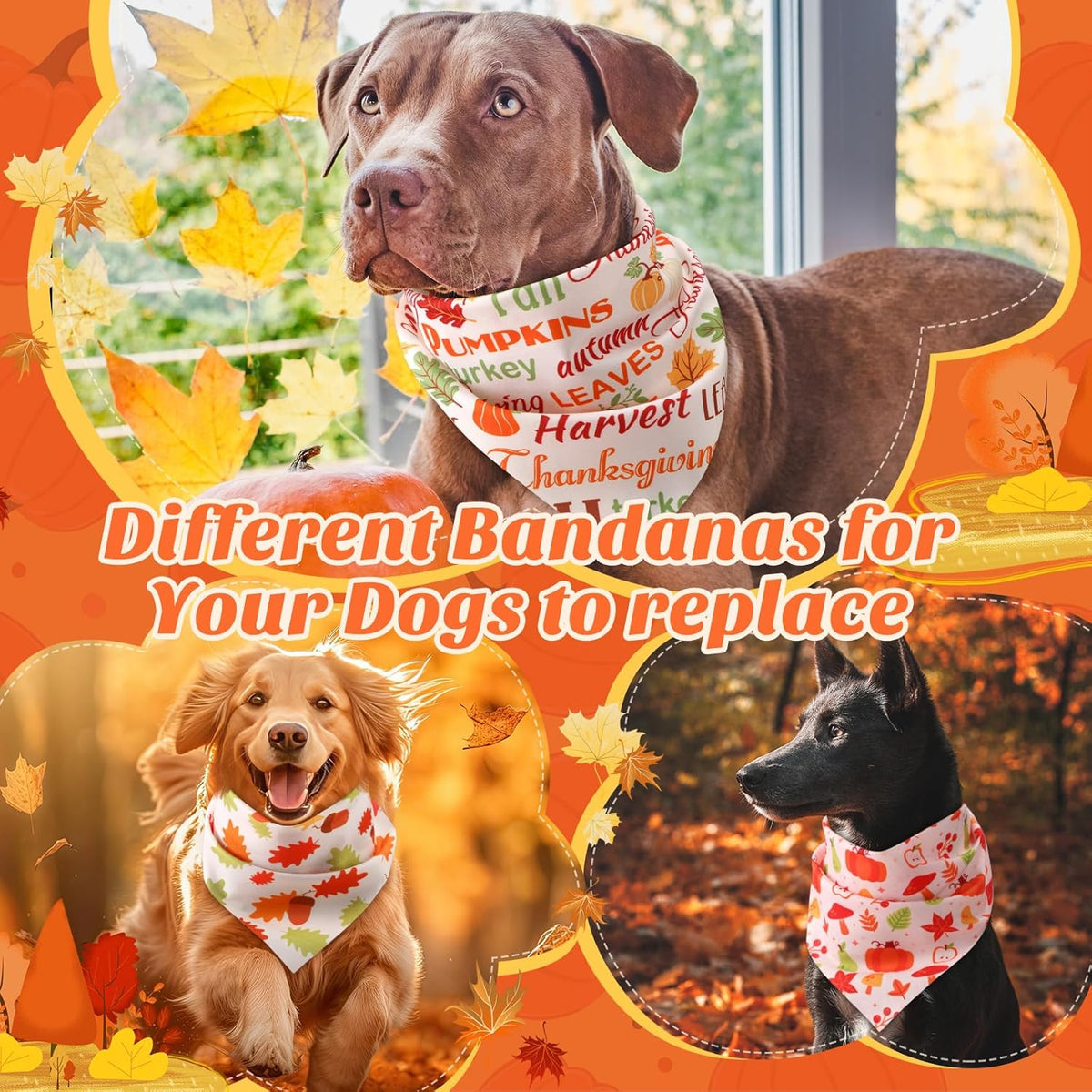 Abbylike 50 Pcs Fall Thanksgiving Dog Bandanas Bulk Pumpkin Bandanas for Dogs Triangle Kerchief Bibs Scarf for Pets Autumn Costume Photo Props Accessories Pet Shops, 25 Styles (31.5 x 21.7 x 21.7)