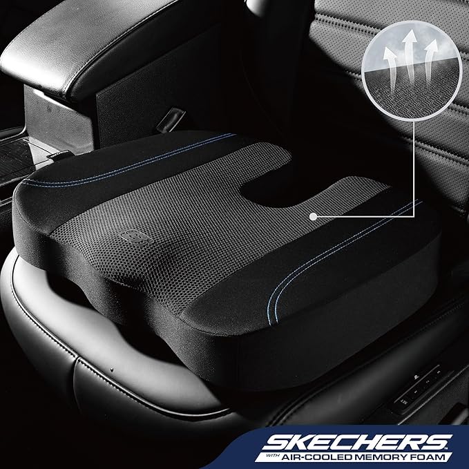 Skechers Seat Cushion, Air Cooled Memory Foam Cushion for Office Chair,Ergonomic Office Desk Accessories for Tailbone Pain Relief,Chair Cushions for Long Sitting Office Workers,Car Drivers,Black