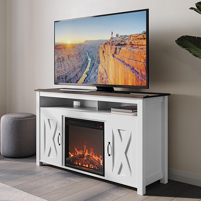 BELLEZE Modern 48" Barn Door Wood TV Stand
