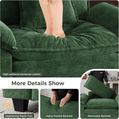 HUSFU 49.5'' W Oversized Accent Chair, Chenille Cloud Sofa Chair with Deep Seat and Extra Wide Armrests, Comfy Reading Armchair for Bedroom, Living Room, Green