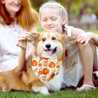 Fall Dog Bandana Pumpkin Floral Pet Scarf Double-Sided Adjustable Triangle Pet Neckerchief Dog Bib for Autumn Harvest Thanksgiving Dog Cat Birthday Costume Accessories