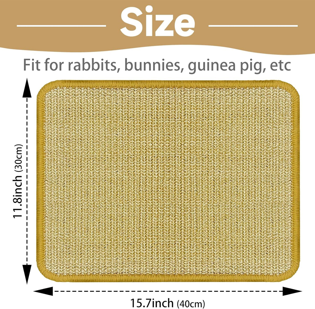 DYAUS Bunny Scratch Pad, Natural Sisal Rabbit Scratching Mat for Claws and Teeth Care, Indoor Bunny Chew Toys Bunny Bed for Biting Sleeping Nesting (1PC, 16x12in)