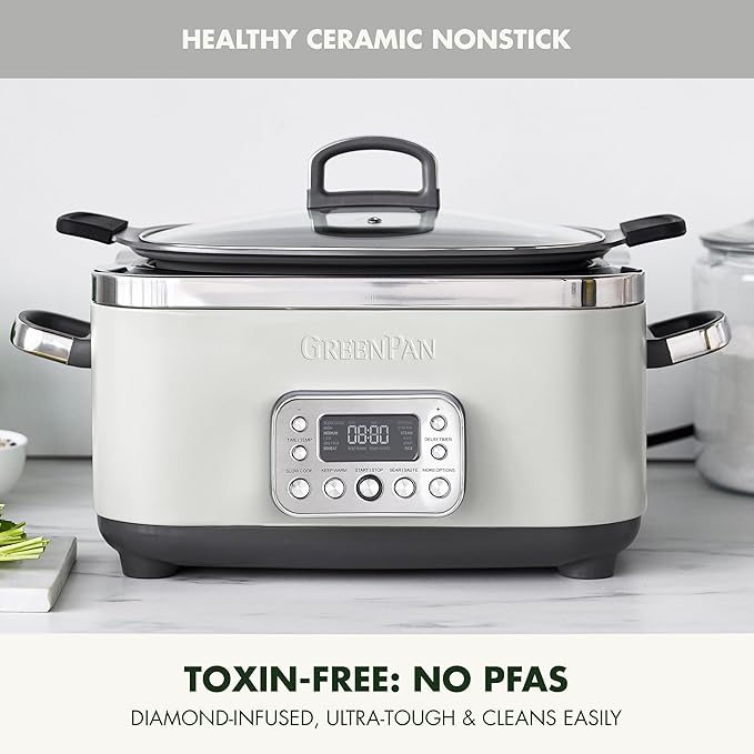 GreenPan Elite 14-in-1 Nonstick 6QT Electric Slow Cooker, PFAS-Free Ceramic