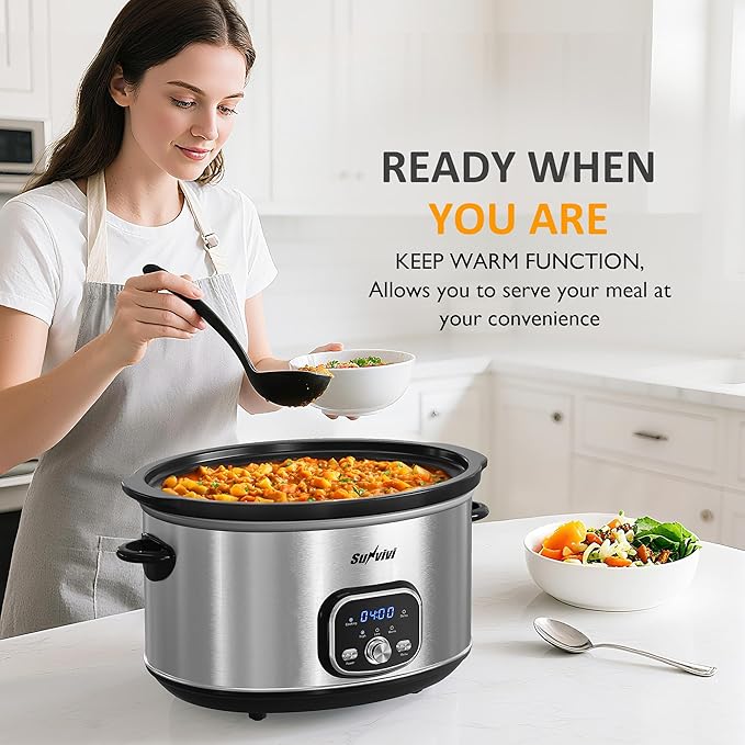 Sunvivi Slow cooker Pot 8.5 QT Programmable Stainless Steel Color :