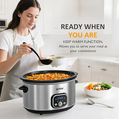 Sunvivi Slow cooker Pot 8.5 QT Programmable Stainless Steel Color :