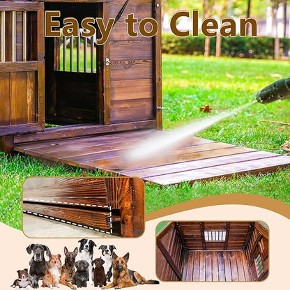 Outdoor Dog House, Solid Pine Wood Dog House with Waterproof Roof, Small Pet House with Elevated Floor and Window for Small Medium Dog, L