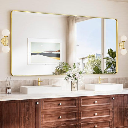 TokeShimi 72x36 Brushed Gold Bathroom Mirror, Tempered Glass, Bathroom Wall