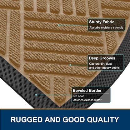 Smiry Half Circle Front Door Mat Outside Entrance, Heavy Duty Outdoor Indoor Natural Rubber Doormat, Non Slip, Trap Dirt and Moisture, Easy Clean Low Profile Patio Porch Entryway Mat, 29.5x17, Coffee