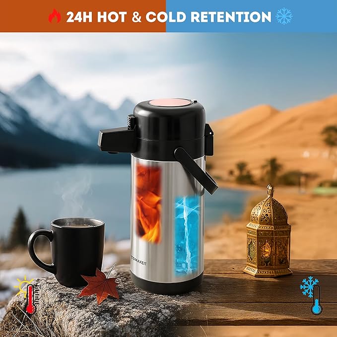 Airpot Coffee Carafe for Keeping Hot, 102oz/3L Coffee Dispenser Thermal