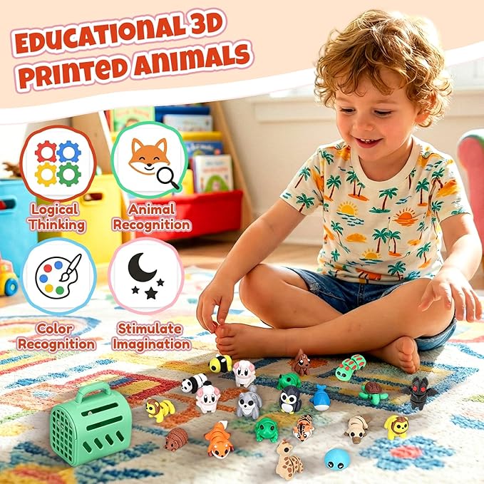 20 PCS 3D Printed Animals, Mini 3D Printed Animal Figurines with Cage, Flexible Articulated Fidget Toys for Desk Decor, Party Favors, Goodie Bag Stuffers, Classroom Rewards