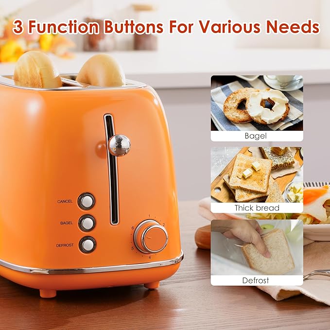 Roter Mond 2 Slice Toaster Retro Stainless Steel