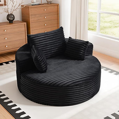 55'' Oversized Round Boneless Chaise Lounge Chair Indoor, Upholstered Corduroy Deep Seat Cloud Large Circle Sofa Couches Bed Corduroy Modern Floor No Assembly Sleeper Bed for Living Room, Bedroom