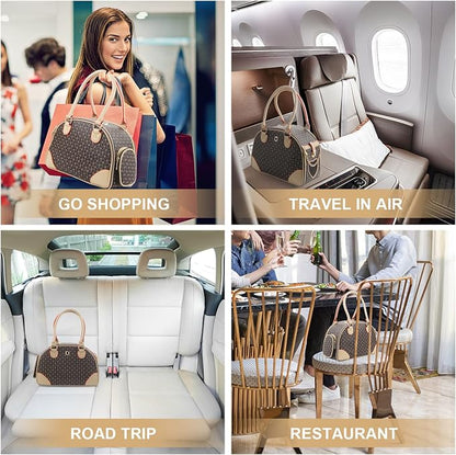 Fashion Dog Carrier PU Leather Dog Handbag Dog Purse Cat Tote Bag Pet Cat Dog Hiking Bag, Brown, Small 38 * 23 * 17cm