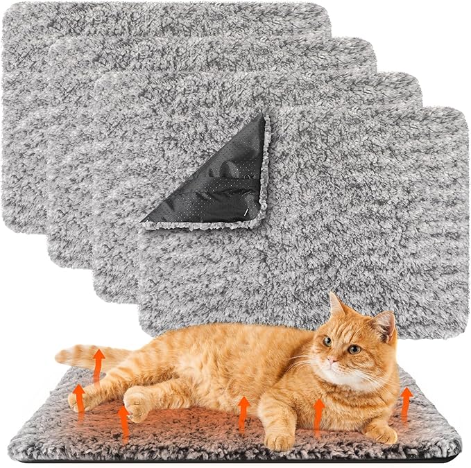 4 Pack Self Warming Cat Pads Self Heating Cat Mat Washable Homeless Dogs Thermal Pads Kennel Pad Reflects Body Heat Warm Crate Bed Mat for Indoor Outdoor Pet(Gray,18 x 24 Inch)