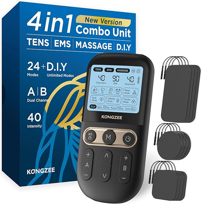 4 in 1 - D.I.Y & Tens Unit & EMS & Massage Muscle Stimulator, Dual Channel TENS