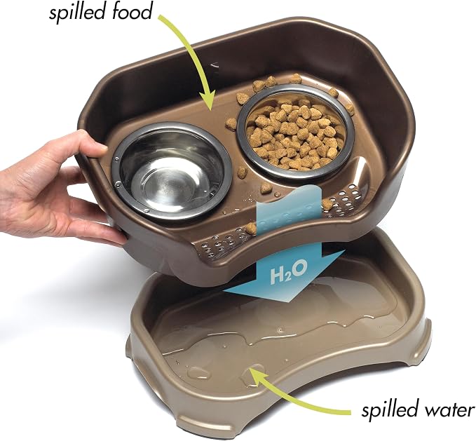 Neater Pet Brands Neater Feeder Deluxe Mess Proof Dog Bowls Elevated for Small Dogs Under 19 lbs, Made in USA, No Spill Raised Dog Food Bowl Stand Feeding Station, Food and Water Bowl Set, Bronze
