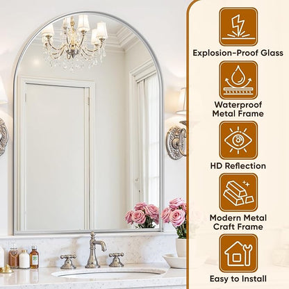 Arched Mirror 26"x38", Bathroom Mirror, Wall Mounted Vanity Mirror