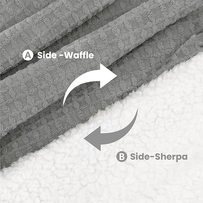 Heated Blanket Electric Blanket King Waffle, 90x100 Inches Sherpa Fleece Fast