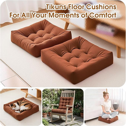 Tikuns 2Pcs Floor Pillows for Adults, 22x22 Inch Meditation Cushions, Large Square Sitting Cushion Living Room Memory Foam Pillow for Sitting (2, Navy, 22x22x4 Inch)