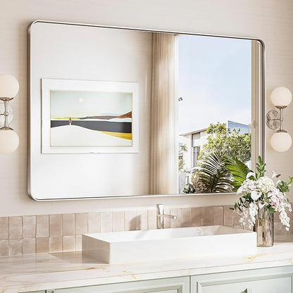 TokeShimi 48x30 Wall Mirror for Bathroom, Brushed Nickel Bathroom Vanity Mirror