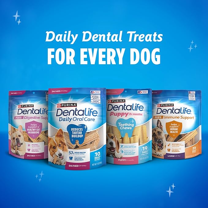 Dentalife Plus Digestive Support Dog Treats for Small and Medium Dogs 20-40 lbs., Cleans Teeth, Freshens Breath, & Supports Healthy Gut, Chicken & Pumpkin Flavor, 6 oz., 8 Chews - 6 oz. Pouch